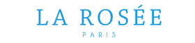 La Rosée Paris logo in blue uppercase typography.