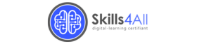 Skills4All logo featuring a blue circular brain icon beside the text 'Skills4All' and 'digital-learning certificate'